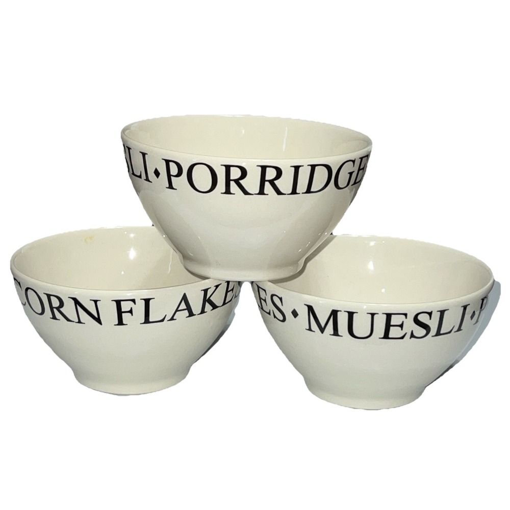 Set Of 3 Ceramic Made In Portugal Soup Cereal Bowls Decorative Corn Flakes Ivory